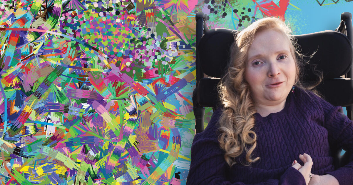 Girl in a wheelchair with a colorful background